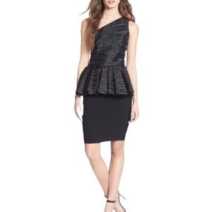 Halston Heritage Black One Shoulder Peplum Cocktail Dress Size 4